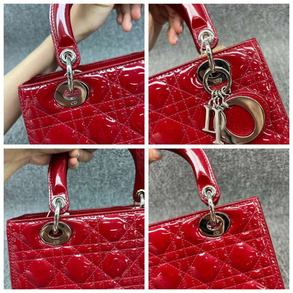 100% Authentic Dior Patent Medium Red Leather Satchel Bag - Picture 8 of 16